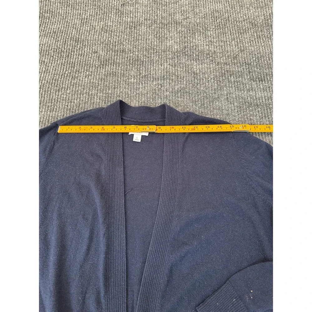 Croft & Barrow Womens Open Front Cardigan Size L Navy Blue Ribbed Trim Knit